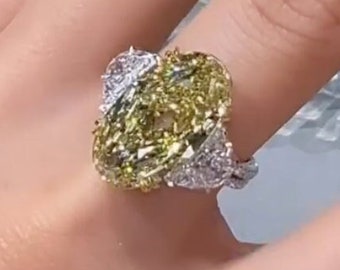Anillo de diamantes amarillos ovalados, anillo de compromiso de 3 piedras, anillo de diamantes de fantasía de corte ovalado de 10 quilates, anillo amarillo pastel, anillo de compromiso de diamantes amarillos