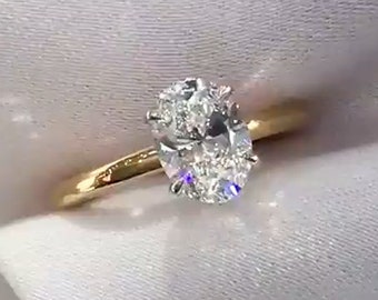 Anello di fidanzamento ovale Moissanite da 1 ct, Anello solitario ovale Moissanite, Anello in oro massiccio 14k, Anello regalo anniversario, Anello nuziale, Anello quotidiano