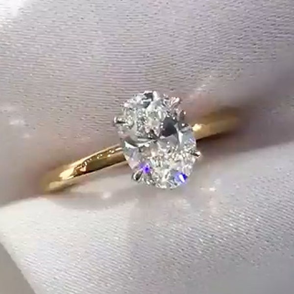 1ct ovale moissaniet verlovingsring, ovale solitaire moissaniet ring, 14k massief gouden ring, ring jubileumcadeau, bruidsring, dagelijkse ring