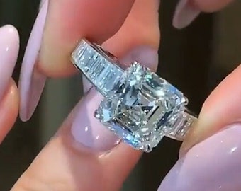 9,5 x 9,5 mm atemberaubender farbloser Asscher-Moissanit-Ring | Spitze Zinken | Moissanit Verlobungsring | Ehering | 925 Silber