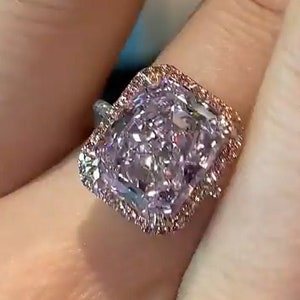 5ct Radiant Cut Pink Moissanite Engagement Ring, Peach Pink Cushion Wedding Ring, Pink Moissanite Ring, Bridal Wedding Ring gift for her