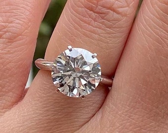 Anello di fidanzamento rotondo a 6 punte in oro massiccio 14k / Anelli di fidanzamento Moissanite da 3 CT / Anello solitario Moissanite / Anello di promessa in oro