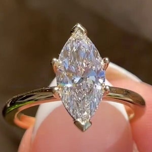 Solitaire Marquise Cut Moissanite Engagement Ring, 2.00 CT Marquise Diamond Six Eagle Prong Set Wedding Ring, Gold Anniversary Gift For Her