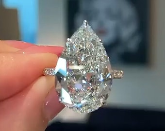 12 ct Huge Pear cut Diamond Engagement Ring, 14k White Gold Diamond Ring, Pear Cut Engagement Ring, Pear Moissanite Ring gift for her