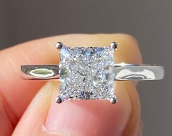Anillo solitario de corte princesa de 2CT, oro blanco sólido de 14 k / platino 950, anillo de moissanita princesa, anillo minimalista, joyería fina de uso diario.