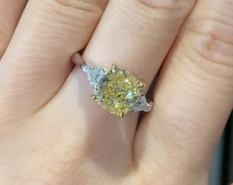Canary Yellow Cushion Cut Moissanite Engagement Ring Fancy Yellow Ring For Her Promise Ring Cushion Cut Wedding Ring Anniversary Ring