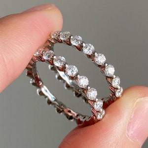 Set of 2 Full Eternity 2.30 MM Round Moissanite Wedding Band, Moissanite Band, Floating Bubble Band, Stackable Band, Anniversary Gift Band