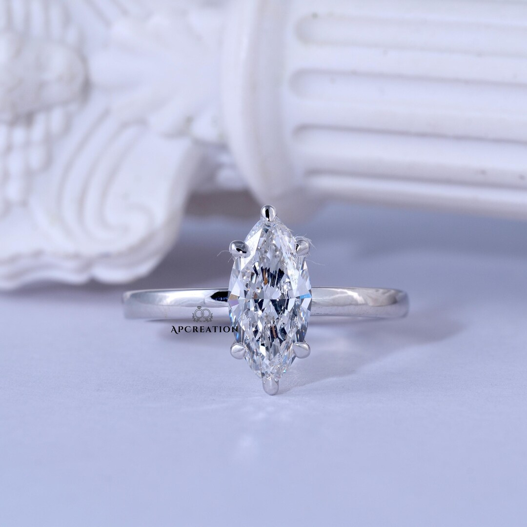 Marquise Cut Lab Grown Diamond Solitaire Ring / 14K Solid Gold ...