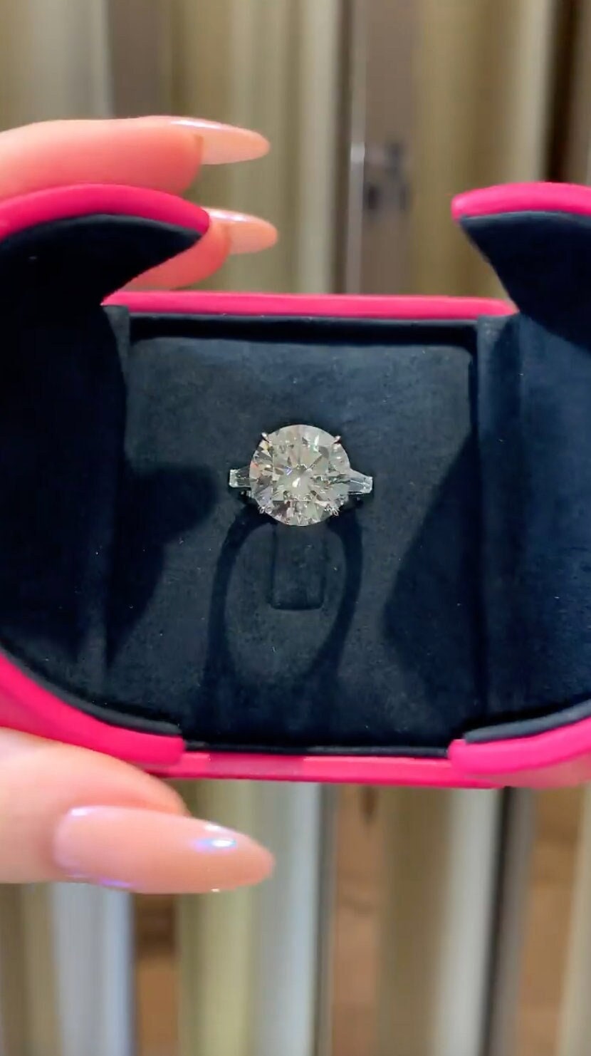 Round Moissanite Engagement Ring, 4 Prong Solitaire With Accent Diamond Ring, Brilliant Cut Ring, 14K Solid White Gold Ring