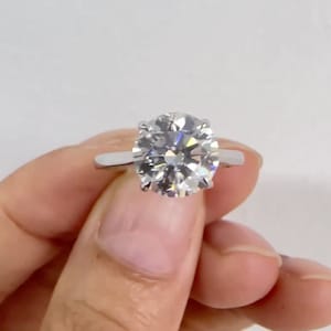 3Ct Round Cut Moissanite 4 Prongs Engagement Ring Moissanite Engagement Ring Solid Gold Moissanite Ring for Women Silver/10K/14K/18K Gold
