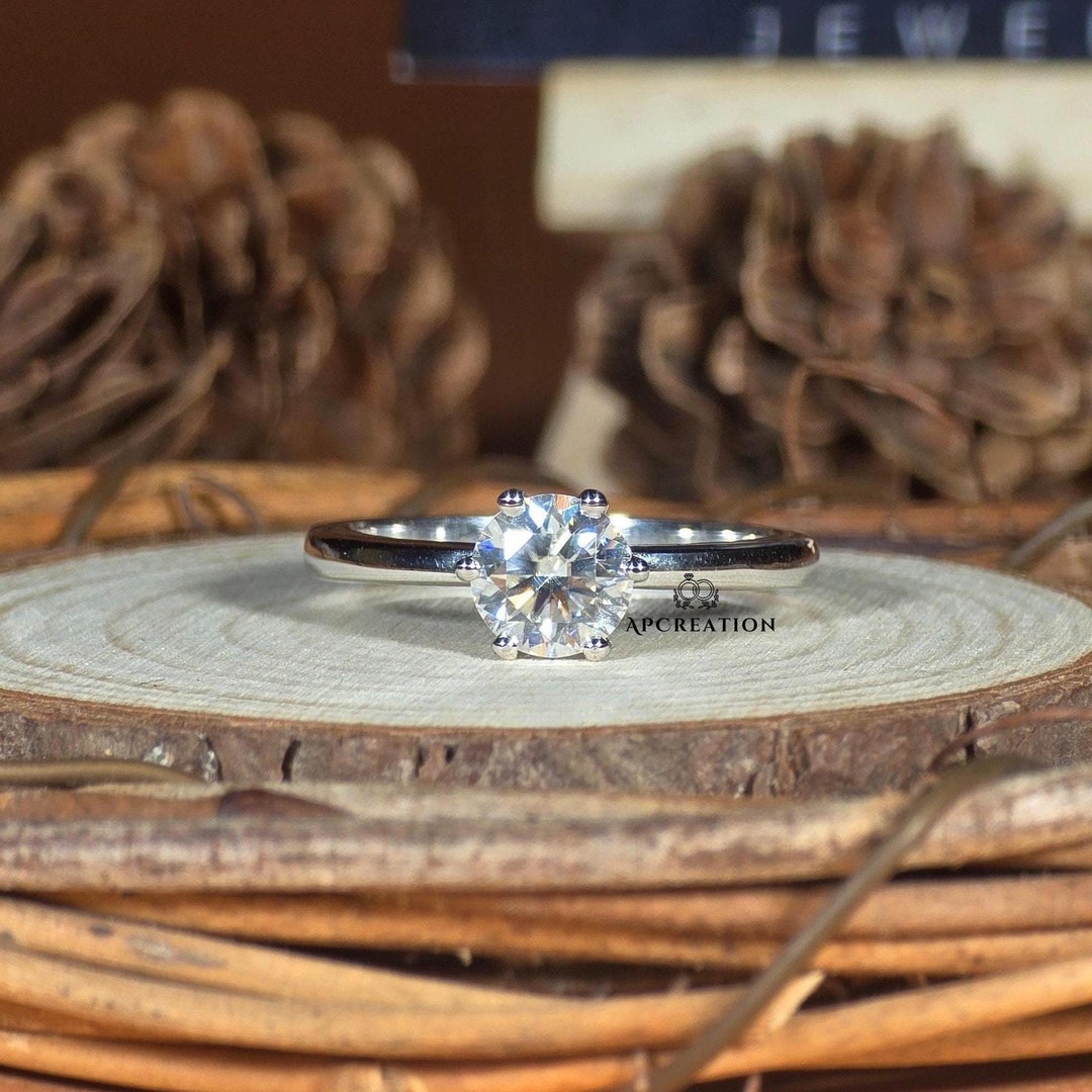 6 Prong Round Engagement Ring Lab Grown Diamond Promise Ring Solid ...