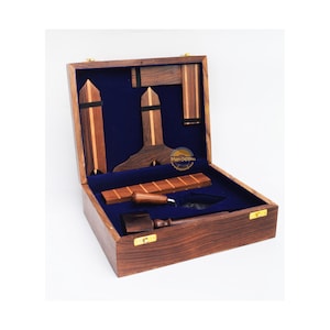 Wooden Masonic Plumb Square and Rule Wooden Masonic Working Tools Set with Silver shiny Plated Trowel Fully Blue Color (Blue Color)