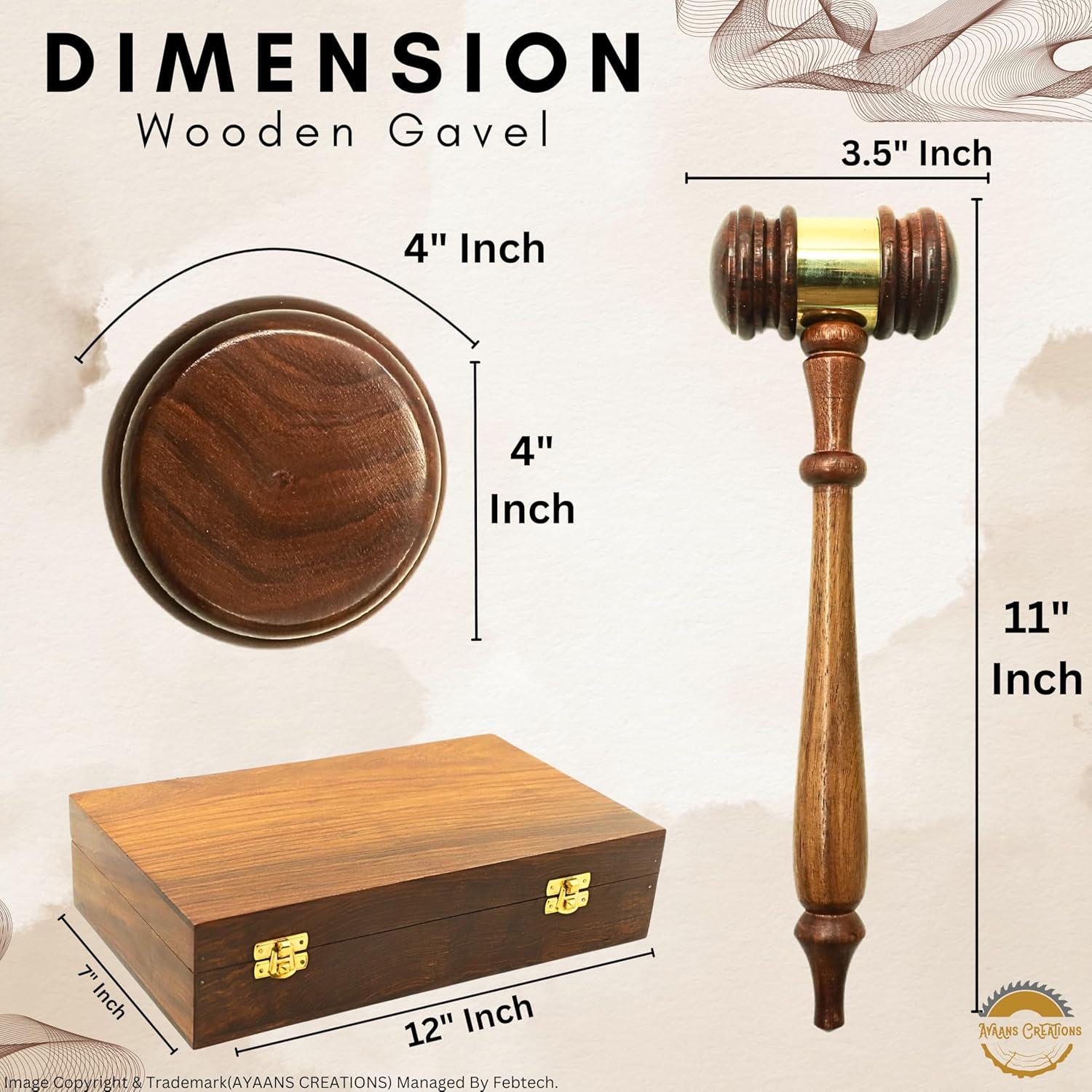 Wooden Judge Gavel Set With Sound Block, Brass Band - Etsy
