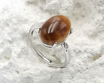 Bague pierre Œil de tigre | Bijou Œil de tigre naturel | Bague réglable-ajustable | Bague pierre naturelle | lithothérapie œil de tigre