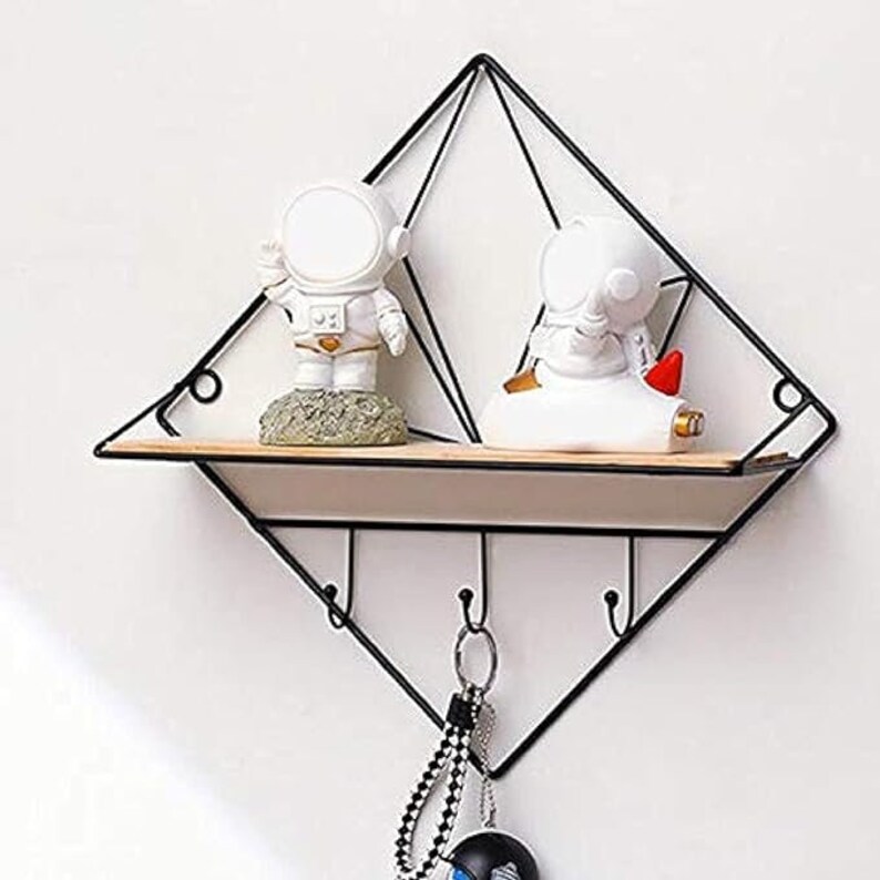 AS Design Wall Mounted Floating Shelves With Five Hooks Etsy