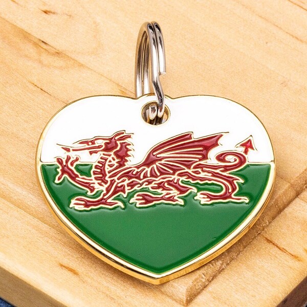 Heart Welsh Flag Pet ID Tag