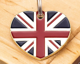Heart Britain British Union Jack Flag Pet ID Tag
