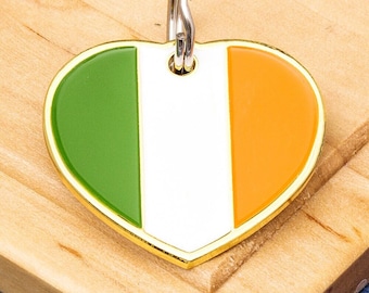 Ireland Irish Bratach na hÉireann (Tricolour) Heart shaped Flag Dog ID Tag