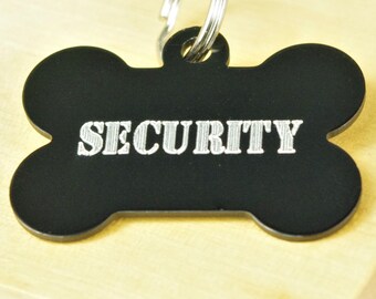 Engraved Bone Pet ID Tag: "Security" Aluminium Dog Tag 38mm wide x 25mm tall