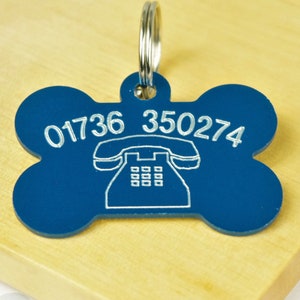 Telephone Number Bone Pet Id Tag, Choose Your Colour, Aluminium dog Tag, Funny Pet Tags, Engraved Dog Tags