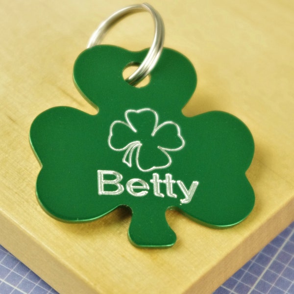 Engraved Shamrock Pet ID Tag, Green Aluminium Dog Tag, Irish Dog Tag, Personalized Dog Tag, Deep Engraved Dog Tag, Name Tag for Pets