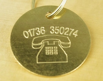 Engraved Brass Pet ID Tag: Telephone Design, Personalized Name Tag (30mm)