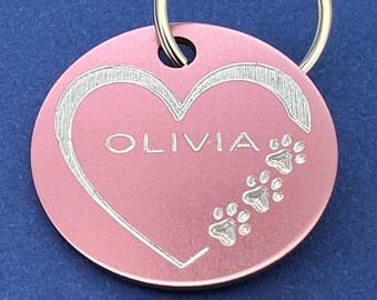Engraved Heart Paw Print Pet ID Tag: Aluminum Dog Tag