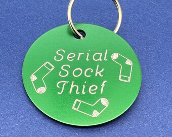 Serial Sock Thief Dog ID Tag: Engraved Aluminium Pet Tag