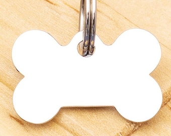 Stainless Steel small,  32mm x 22mm, bone shaped dog ID tag, double sided engraved personalisation