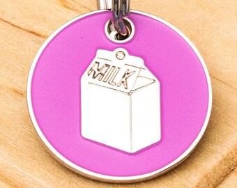Cat Milk Carton ID Tag Pink 20mm, engraved personalisation