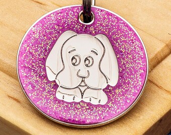 Glitter Dog Pet ID Tag, Pink, 25mm, engraved personalisation