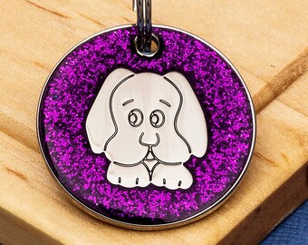 Glitter Dog Pet ID Tag, Purple, 25mm, engraved personalisation