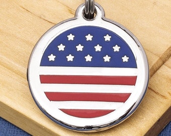 USA Flag Pet ID Tag American Flag Pet Tag Stars and Stripes Dog Tag Flag of America Pet Name Tag Stainless Steel Pet Identity Tag