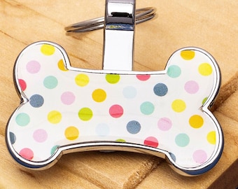 Spotty Polka Dot Bone Dog ID Tag
