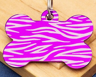 Purple Tiger Stripe design Aluminium Dog ID Tag, engraved personalisation
