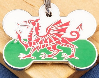 Welsh Flag Bone Pet ID Tag Large - Engraved