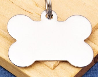 Stainless Steel medium 38mm x 28mm, bone shaped dog ID tag, double-sided engraved personalisation