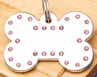 Pink Crystal Bone Pet ID Tag Large - Engraved