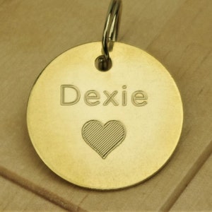 Brass Heart Pet Id Tags, Engraved Brass Dog Tag, Large Engraved Solid Brass Pet Name Tags, 30mm Pet Tags
