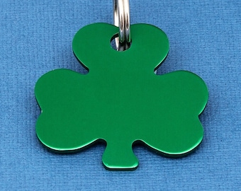 Shamrock Pet ID Tag: Green Aluminum, Personalized Dog Tag