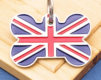 Union Jack Dog Tag: British Flag Pet ID, Deep Engraved