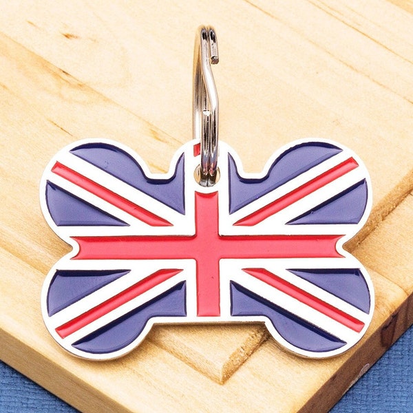 U.K Flag Pet ID Tag, Union Jack Dog Tag, British Dog Id Tag, Personalized Dog Tag, Deep Engraved Dog Tag, Custom Dog Tags, Name Tag for Pets