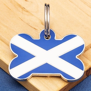 Scottish Saltire Flag Bone Pet ID Tag Large - Engraved