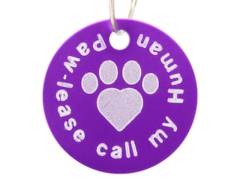 Cute Engraved "Paw-lease Call My Human", Aluminum Pet ID Tag colour & size choice