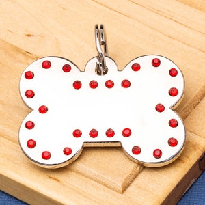 Red Crystal Bone Pet ID Tag Large - Engraved