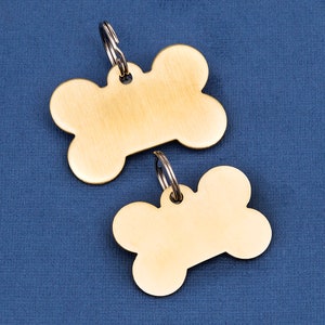 Small Solid Brass Bone Engraved Pet Tag, Thick Deep Engraved Pet Id Tags, Traditional Brass Pet Tags Double-Sided