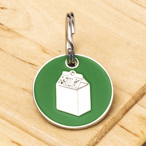 Cat Milk Carton ID Tag Green