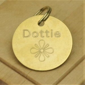 Brass Flower Pet Id Tags, Engraved Brass Dog Tag, Large Engraved Solid Brass Pet Name Tags, 30mm Pet Tags