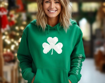 St. Patricks Day Hoodie for Her, Shamrock Sweatshirt, "Can't Pinch This" on Sleeve, Irish Shirt, St Patty's Hoodie Unisex Hooded Sweatshirt