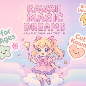 Libro para colorear mágico kawaii / Páginas de fantasía de hadas imprimibles / A4 + PDF tamaño carta / Lindo libro para colorear digital para niñas
